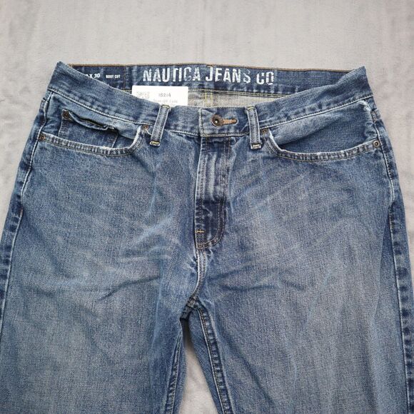 Nautica Jeans Mens 33 Blue Bootcut Mid Rise Cotton Pocket Button Zip Denim Pants - Picture 10 of 16